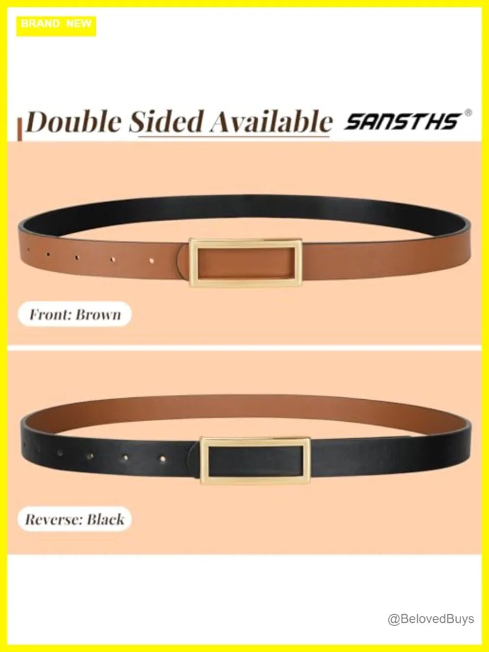 Women's Thin Faux Leather Reversible Skinny Belt with Gold Buckle